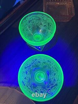 Depression Uranium Glass Green And Pink. Lot Of 8 Pieces