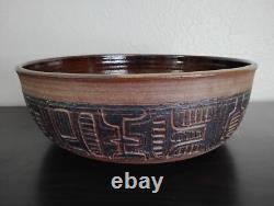 Doug Lee Pottery Hand Carved Bowl 14x5 Signed Mesoamerican