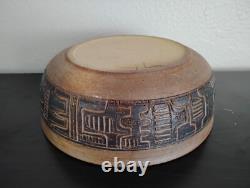 Doug Lee Pottery Hand Carved Bowl 14x5 Signed Mesoamerican