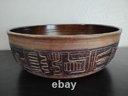 Doug Lee Pottery Hand Carved Bowl 14x5 Signed Mesoamerican