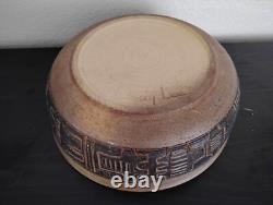 Doug Lee Pottery Hand Carved Bowl 14x5 Signed Mesoamerican