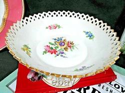 Dresden large footed center piece bowl Dresden Flowers raised floral bowl German