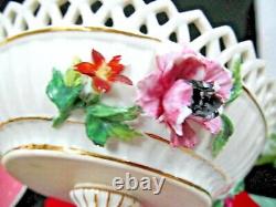 Dresden large footed center piece bowl Dresden Flowers raised floral bowl German