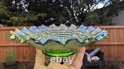 EMERALD GREEN Northwood Grape & Cable Carnival Glass Bowl. Incredible