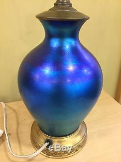 Early Blue Aurene Glass Table Lamp Steuben