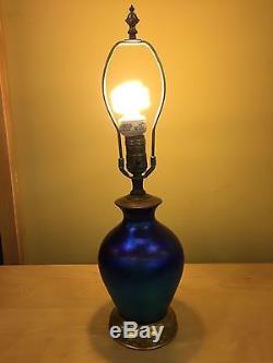 Early Blue Aurene Glass Table Lamp Steuben