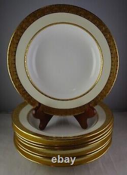 Eight Minton H1992 Antique Porcelain Rim Soup Bowls Gold Encrusted Bands