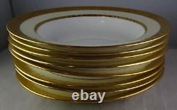 Eight Minton H1992 Antique Porcelain Rim Soup Bowls Gold Encrusted Bands