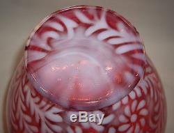 Elegant cranberry opalescent Fern & Daisy vase 12 mint condition signed Fenton