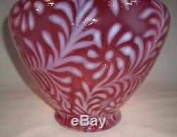Elegant cranberry opalescent Fern & Daisy vase 12 mint condition signed Fenton