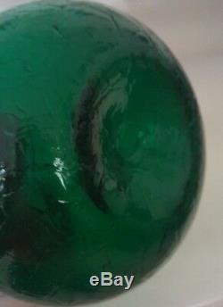 Emerald Green Crackle Glass Blenko Decanter Pointy Stopper And Metal Label