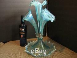 Epergne Blue Opalescent Fenton L G Wright 4 Horn no issues