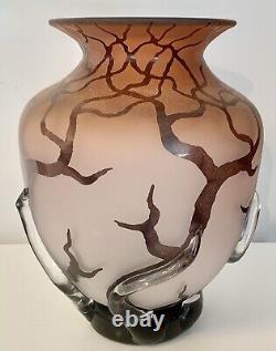 Exquisite Bernard Katz Art Glass Bellied Root Vessel Salmon Signed 10.5H