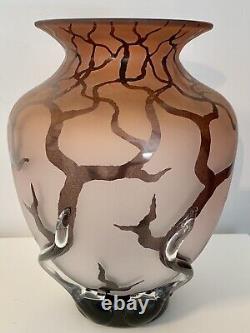 Exquisite Bernard Katz Art Glass Bellied Root Vessel Salmon Signed 10.5H