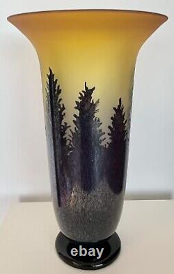 Exquisite Bernard Katz Art Glass Topaz Hand Blown Pine Vase Signed