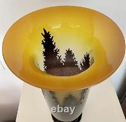 Exquisite Bernard Katz Art Glass Topaz Hand Blown Pine Vase Signed