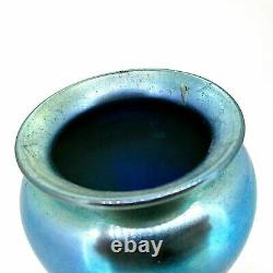 Exquisite Early 20th C. Steuben Aurene Blue Iridescent Art Glass Vase Signed
