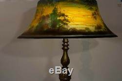 Extraordinary Pairpoint Reverse Painted Exeter Shade Lamp, Signed H. Fisher