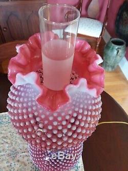 FENTON 26 Hobnail Cranberry Opalescent Gone With The Wind Lamp