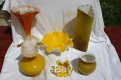 Fenton Art Glass Goldenrod Silver Crest Overlay 12 Fan Vase Extremely Rare