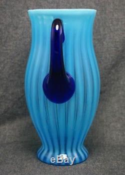 FENTON Blue Opalescent Stripe / Rib Optic LEMONADE SET Cobalt Blue Handles 1920s