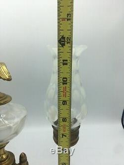 FENTON COIN DOT GLASS LAMP, WHITE, REVERSE, FRENCH, DOUBLE Arm BRASS/TABLE/DESK