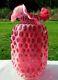 FENTON CRANBERRY OPALESCENT Baby Dot/COIN DOT PINCH RUFFLED VASE 8.25H