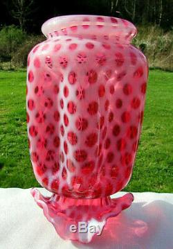 FENTON CRANBERRY OPALESCENT Baby Dot/COIN DOT PINCH RUFFLED VASE 8.25H