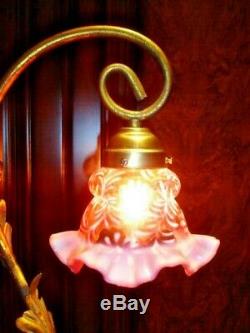 FENTON DAISY & FERN Cranberry Opalescent GLASS BRIDGE LAMP
