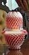 FENTON Fairy Lamp Cranberry Opalescent Hobnail Spiral Optic Swirl 3 Piece EXC