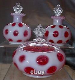 FENTON GLASS40sMINTVINTAGECRANBERRYOPALESCENTCOIN DOTPERFUME/POWDER/VANITY