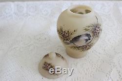 Fenton Glass 6 Cameo Satin Chickadee Ginger Jar Signed By Louise Piper Ooak C