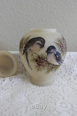 Fenton Glass 6 Cameo Satin Chickadee Ginger Jar Signed By Louise Piper Ooak C