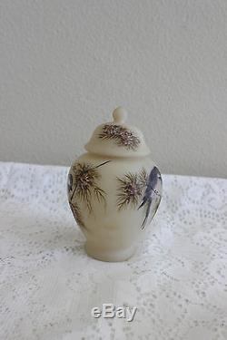 Fenton Glass 6 Cameo Satin Chickadee Ginger Jar Signed By Louise Piper Ooak C