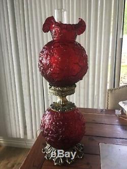 FENTON GLASS CRANBERRY POPPY TABLE LAMP Vintage