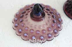 Fenton Glass Plum Opalescent Hobnail Covered Candy Dish (c)