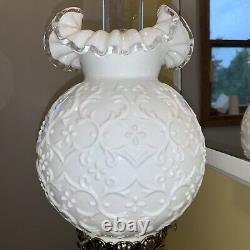FENTON GLASS SILVER CREST SPANISH LACE GONE With THE WIND LAMP. 24