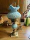 FENTON Glass Blue Poppy GONE WITH THE WIND Electric Lamp with Marble Base