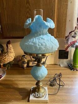 FENTON Glass Blue Poppy GONE WITH THE WIND Electric Lamp with Marble Base
