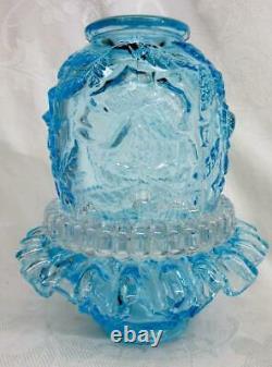 FENTON Glass Embossed ROSE 3 Piece LIGHT BLUE FAIRY LAMP for L G WRIGHT
