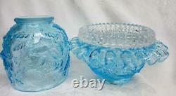 FENTON Glass Embossed ROSE 3 Piece LIGHT BLUE FAIRY LAMP for L G WRIGHT