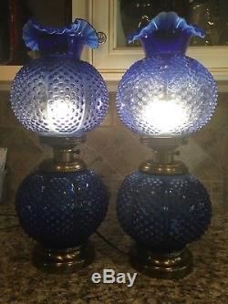 FENTON LAMP Cobalt Blue Opalescent hobnail gone with the windLOOK