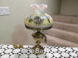 FENTON LAMP HAND PAINTED WITH A LOG CABIN OOAK BY MARILYN WAGNER NO RESERVE