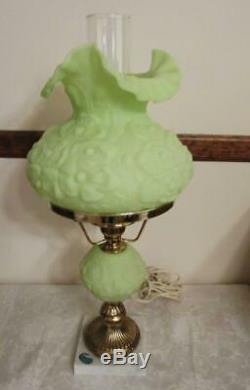 FENTON LIME GREEN POPPY STUDENT LAMP w Marble Base Very Nice! Works