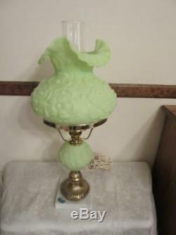 FENTON LIME GREEN POPPY STUDENT LAMP w Marble Base Very Nice! Works