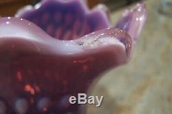 FENTON OPALESCENT HOBNAIL PLUM VASE SWUNG 9 1/4 TALL by 7 1/2 WIDE