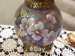 FENTON PURPLE GONE WITH THE WIND LAMP HAND PAINTED SELLING WITH NO RESERVE