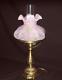 FENTON Pink Opalescent with Hand Painted Flowers Embossed Student Lamp Signed