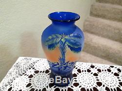 FENTON RARE BLUE ELEPHANT VASE HAND PAINTED LIMITED EDITION #3 OF 5 NO RESERVE