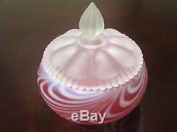 Fenton Rare! Large Cranberry Satin Opalescent Swirl Feather Candy1953 No Reserve